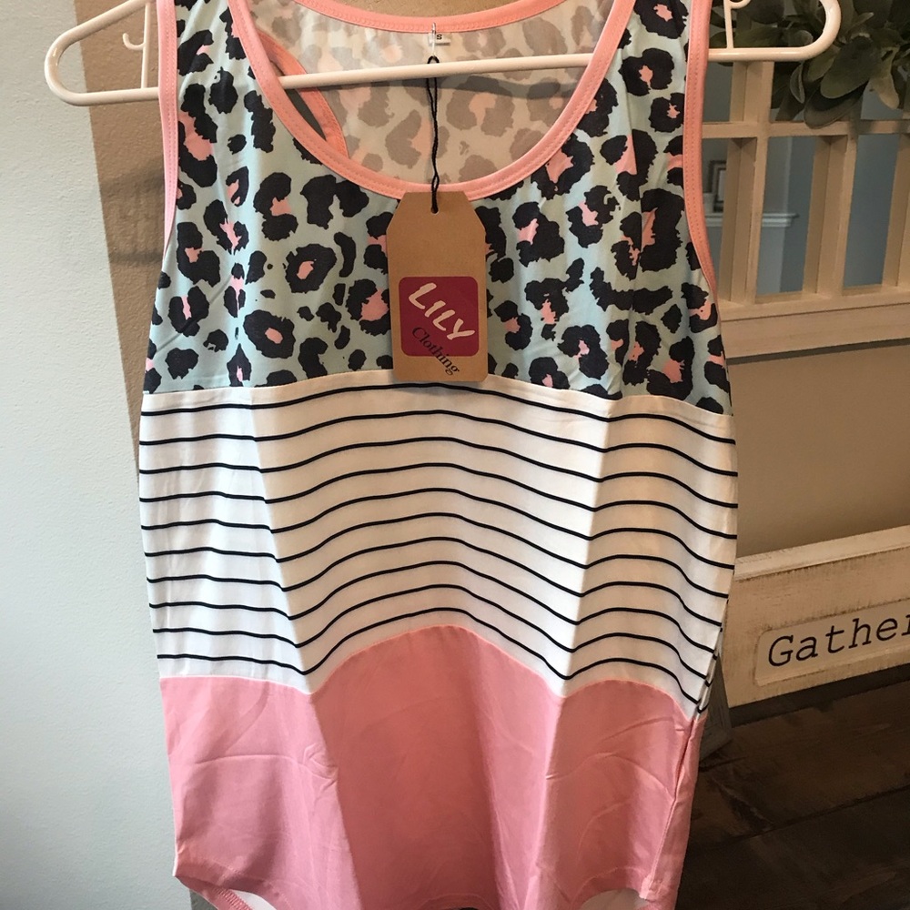 Leopard striped color block tank